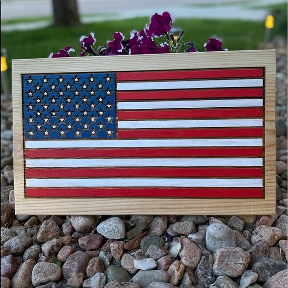 Engraved USA wooden flag